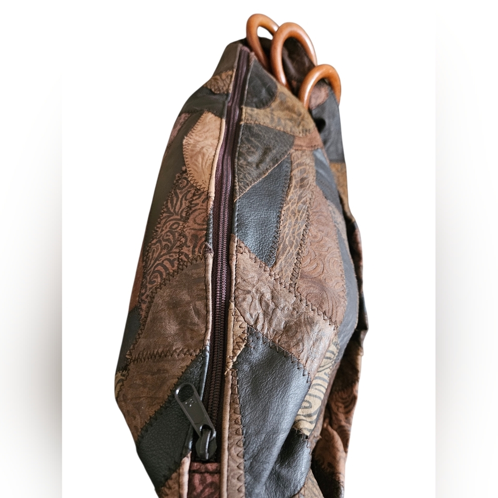 Vintage LaBogda Patchwork Large Brown Leather Slo… - image 4